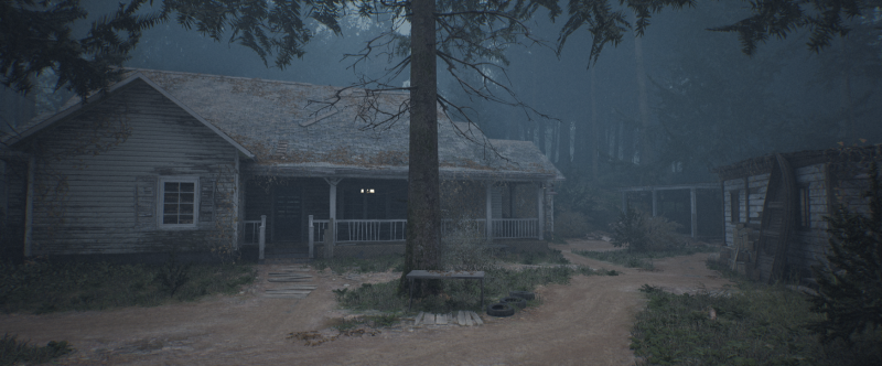 Screenshot z hororové hry Pine Harbor, městečko inspirované Silent Hill