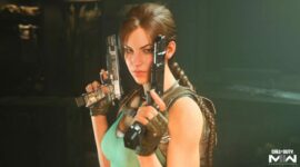 Lara Croft s dvojitými pistolemi a klasickým outfitem se objevuje v crossoveru s Call of Duty