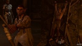 Torturer Spike mučí Liama o informace v Baldur's Gate 3